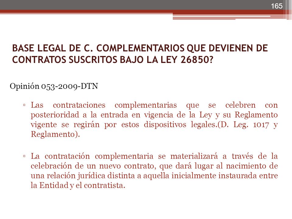 BASE LEGAL DE C. COMPLEMENTARIOS QUE DEVIENEN DE CONTRATOS SUSCRITOS BAJO LA LEY