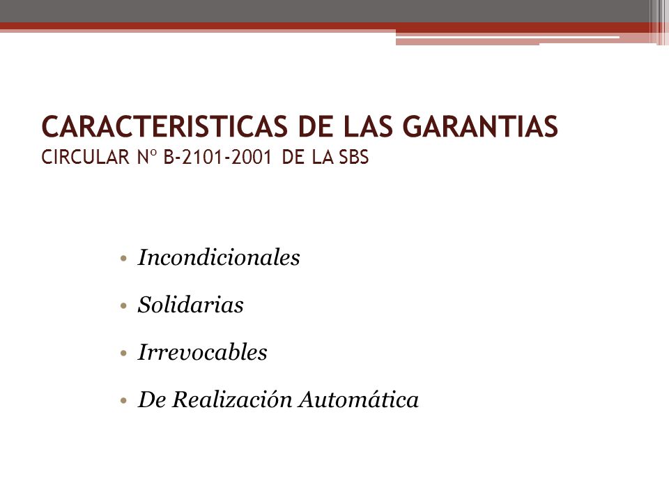 CARACTERISTICAS DE LAS GARANTIAS CIRCULAR Nº B DE LA SBS