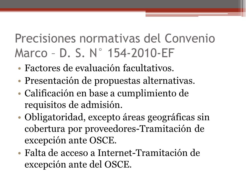 Precisiones normativas del Convenio Marco – D. S. N° EF