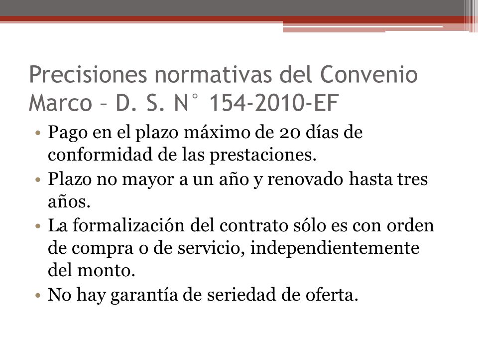 Precisiones normativas del Convenio Marco – D. S. N° EF
