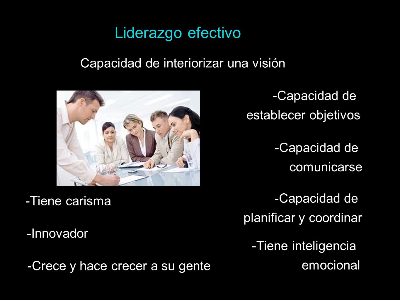 Liderazgo efectivo Capacidad de interiorizar una visión -Capacidad de