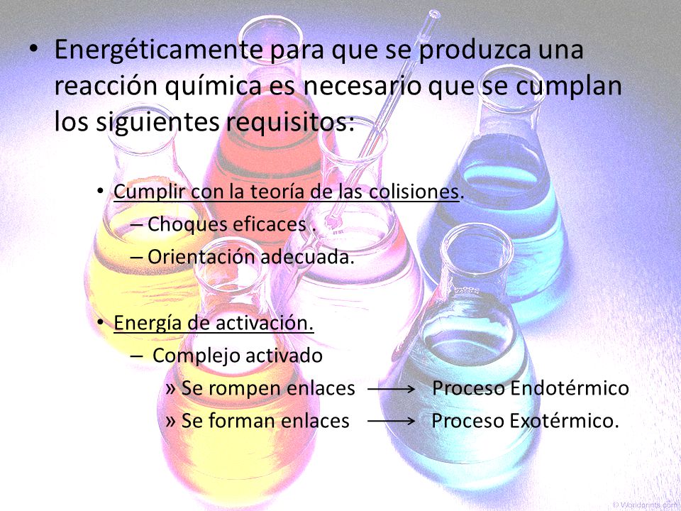 Energéticamente para que se produzca una reacción química es necesario que se cumplan los siguientes requisitos:
