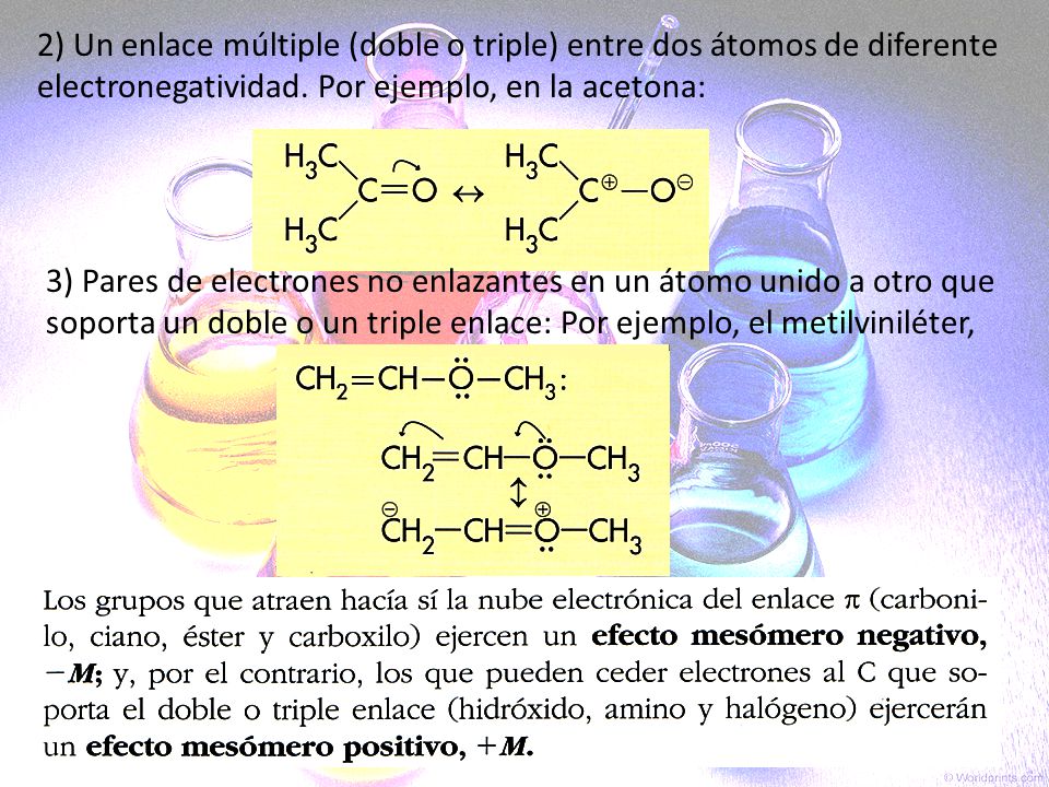 2) Un enlace múltiple (doble o triple) entre dos átomos de diferente electronegatividad. Por ejemplo, en la acetona: