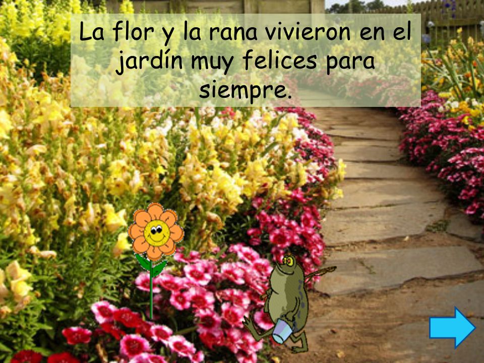 La flor y la rana vivieron en el jardín muy felices para siempre.
