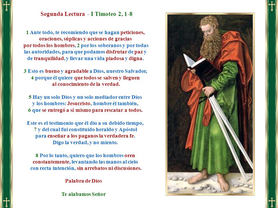 Segunda Lectura - I Timoteo 2, 1-8