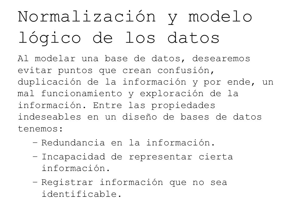 Normalización y modelo lógico de los datos