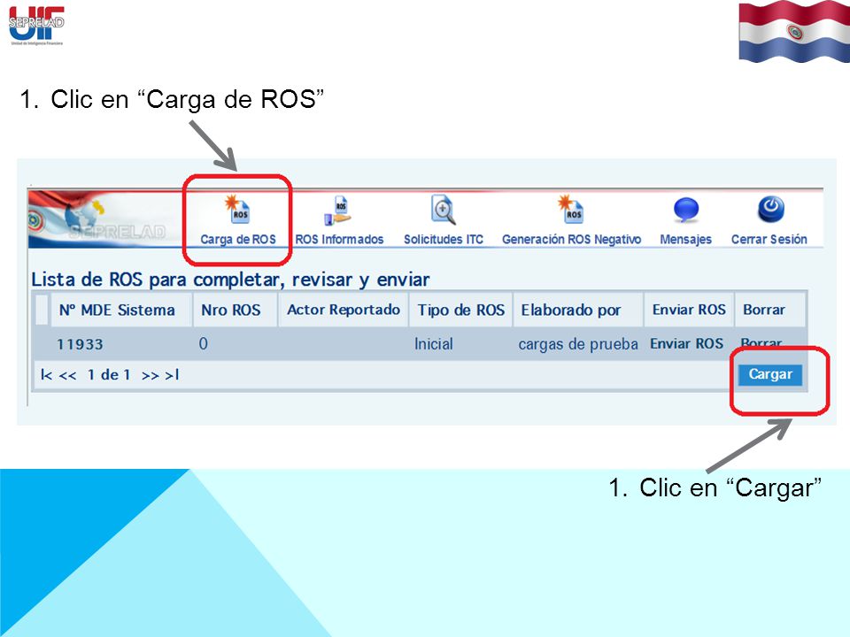 Clic en Carga de ROS Clic en Cargar