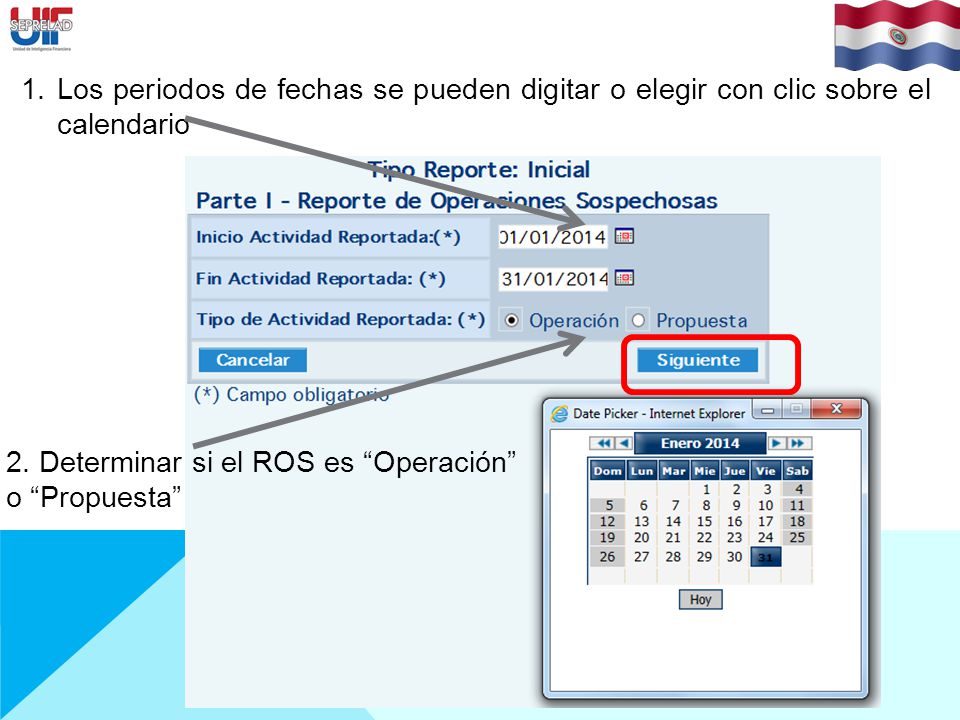 Los periodos de fechas se pueden digitar o elegir con clic sobre el calendario