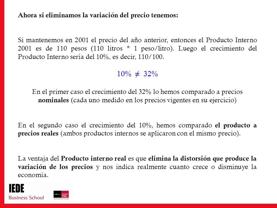 10% ≠ 32% Ahora si eliminamos la variación del precio tenemos: