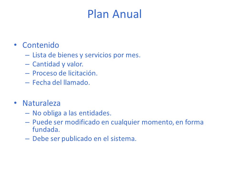 Plan Anual Contenido Naturaleza Lista de bienes y servicios por mes.