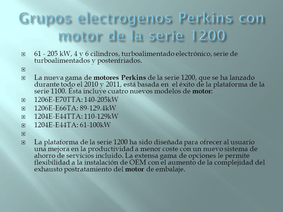 Grupos electrogenos Perkins con motor de la serie 1200