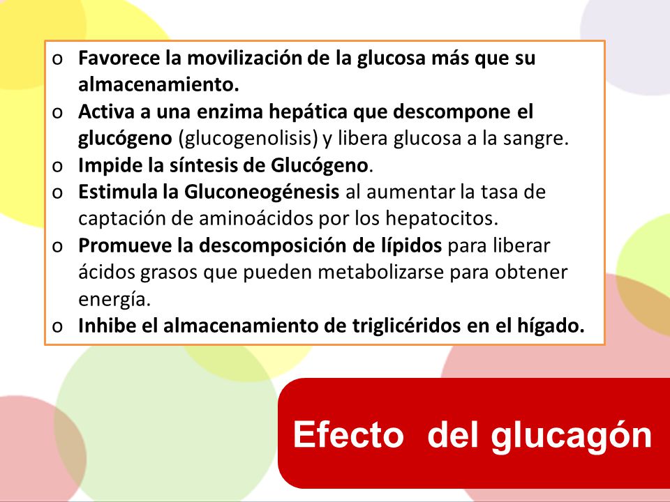 Favorece la movilización de la glucosa más que su almacenamiento.