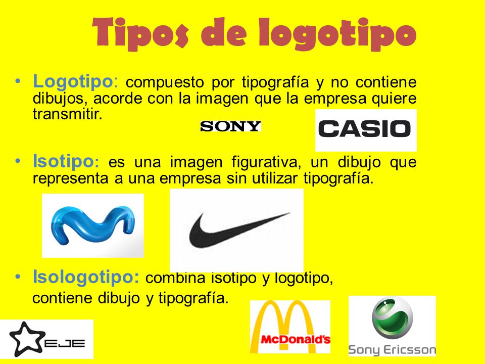 Tipos de logotipo Logotipo: compuesto por tipografía y no contiene dibujos, acorde con la imagen que la empresa quiere transmitir.
