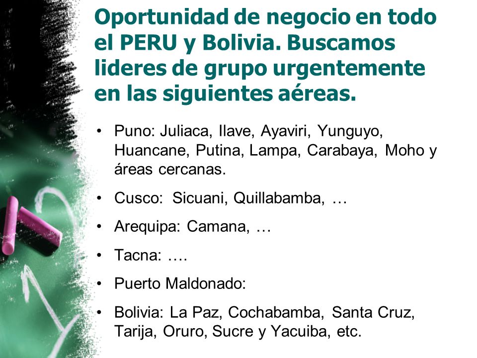 Oportunidad de negocio en todo el PERU y Bolivia