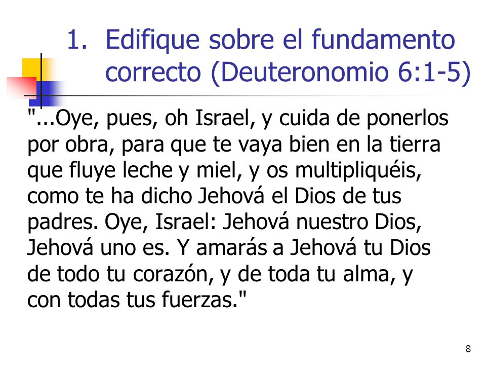 Edifique sobre el fundamento correcto (Deuteronomio 6:1-5)