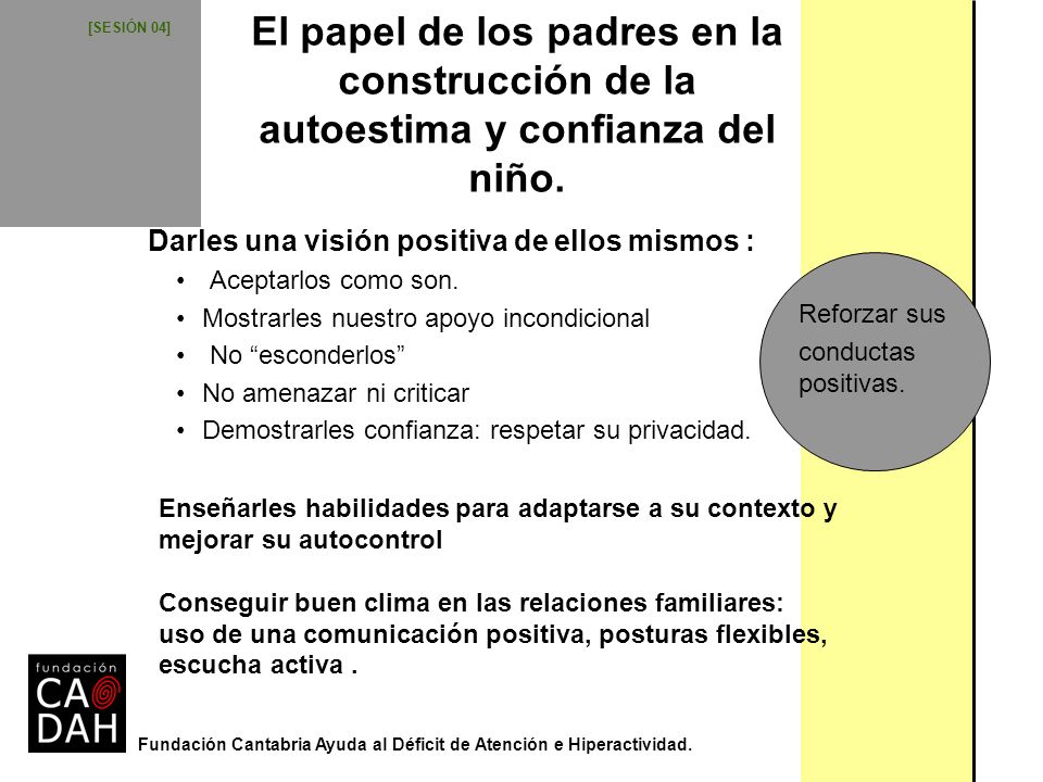 [SESIÓN 04] El papel de los padres en la construcción de la autoestima y confianza del niño. Darles una visión positiva de ellos mismos :
