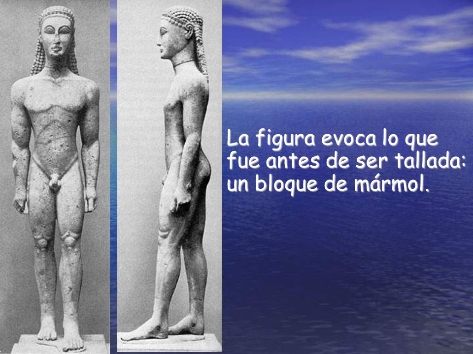 La figura evoca lo que fue antes de ser tallada: un bloque de mármol.