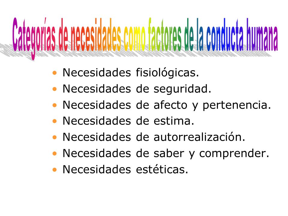 Categorías de necesidades como factores de la conducta humana