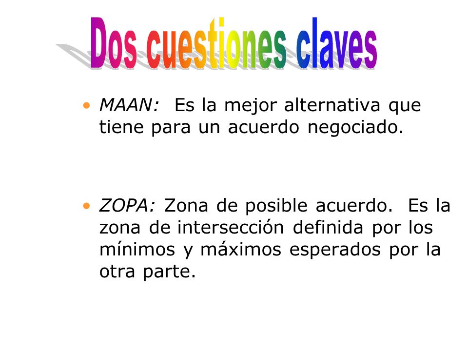 Dos cuestiones claves MAAN: Es la mejor alternativa que tiene para un acuerdo negociado.