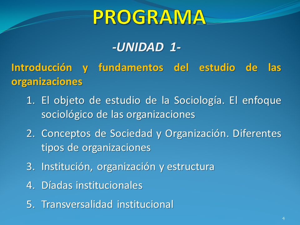 PROGRAMA -UNIDAD 1- Introducción y fundamentos del estudio de las organizaciones.