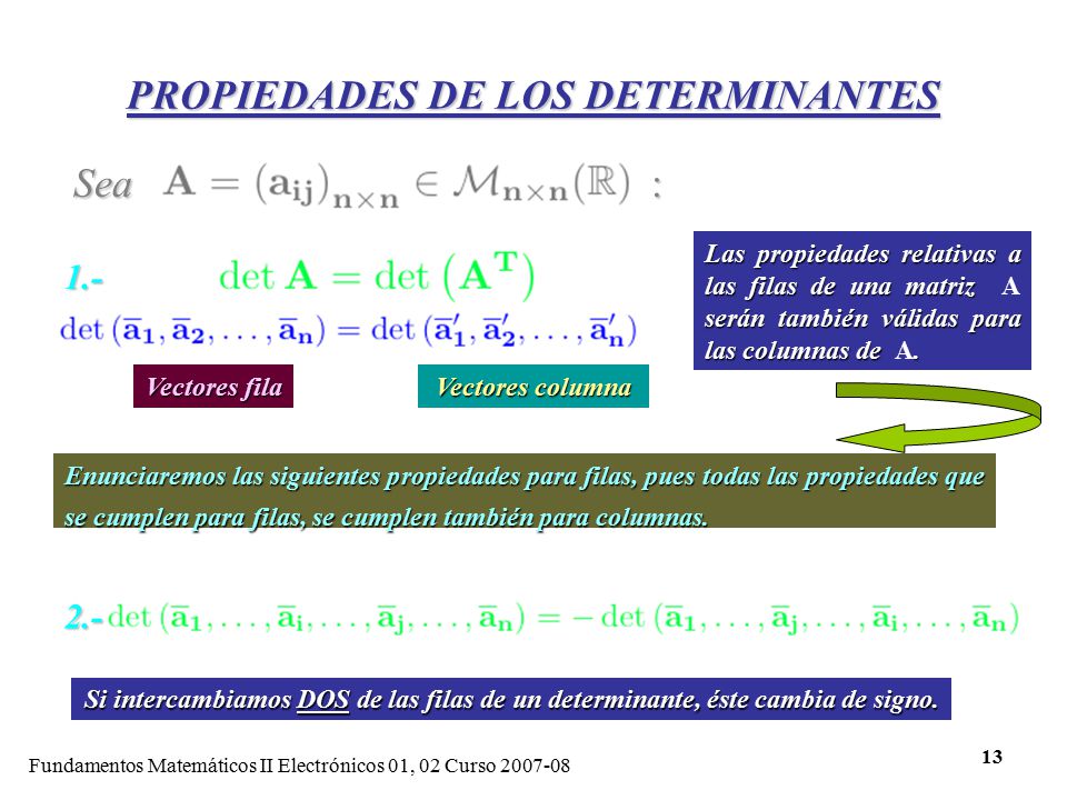 PROPIEDADES DE LOS DETERMINANTES