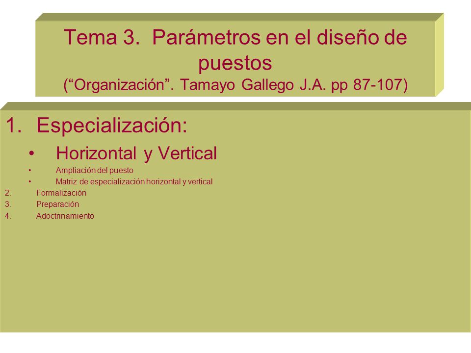 Tema 3. Parámetros en el diseño de puestos ( Organización