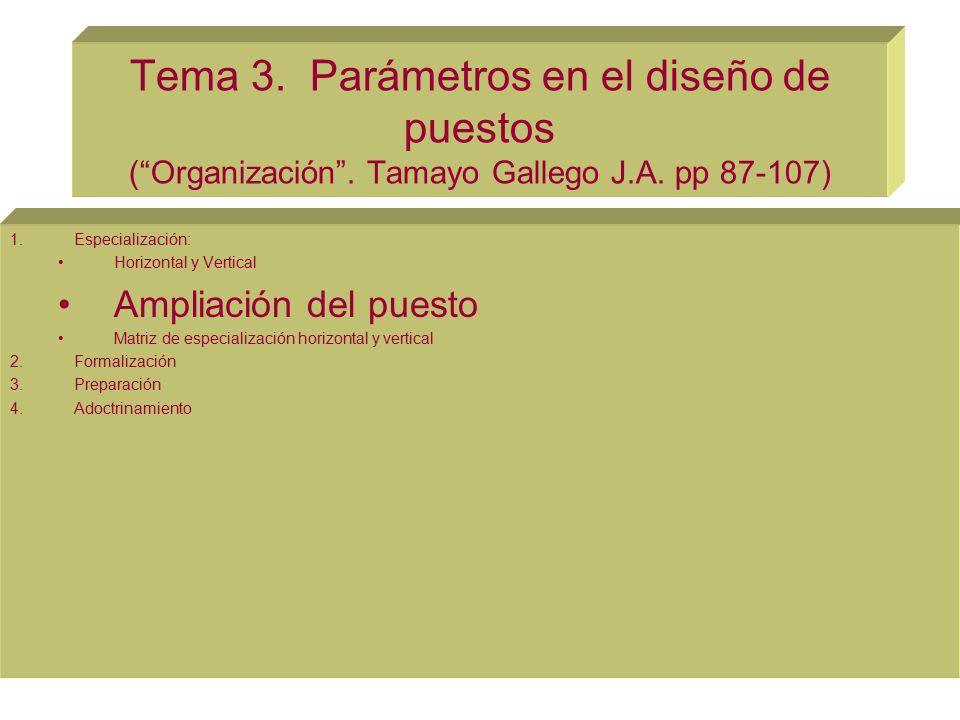 Tema 3. Parámetros en el diseño de puestos ( Organización