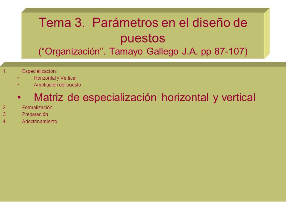 Tema 3. Parámetros en el diseño de puestos ( Organización