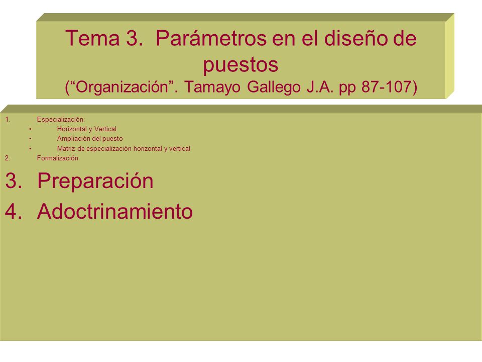 Tema 3. Parámetros en el diseño de puestos ( Organización