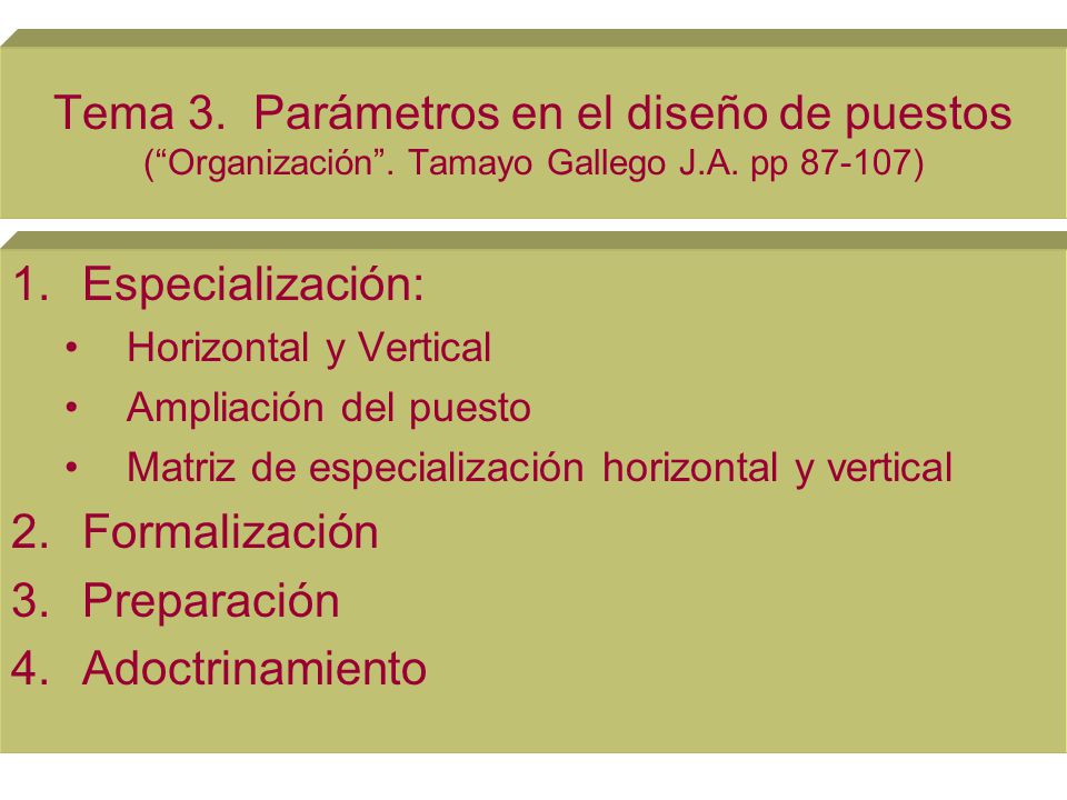 Tema 3. Parámetros en el diseño de puestos ( Organización