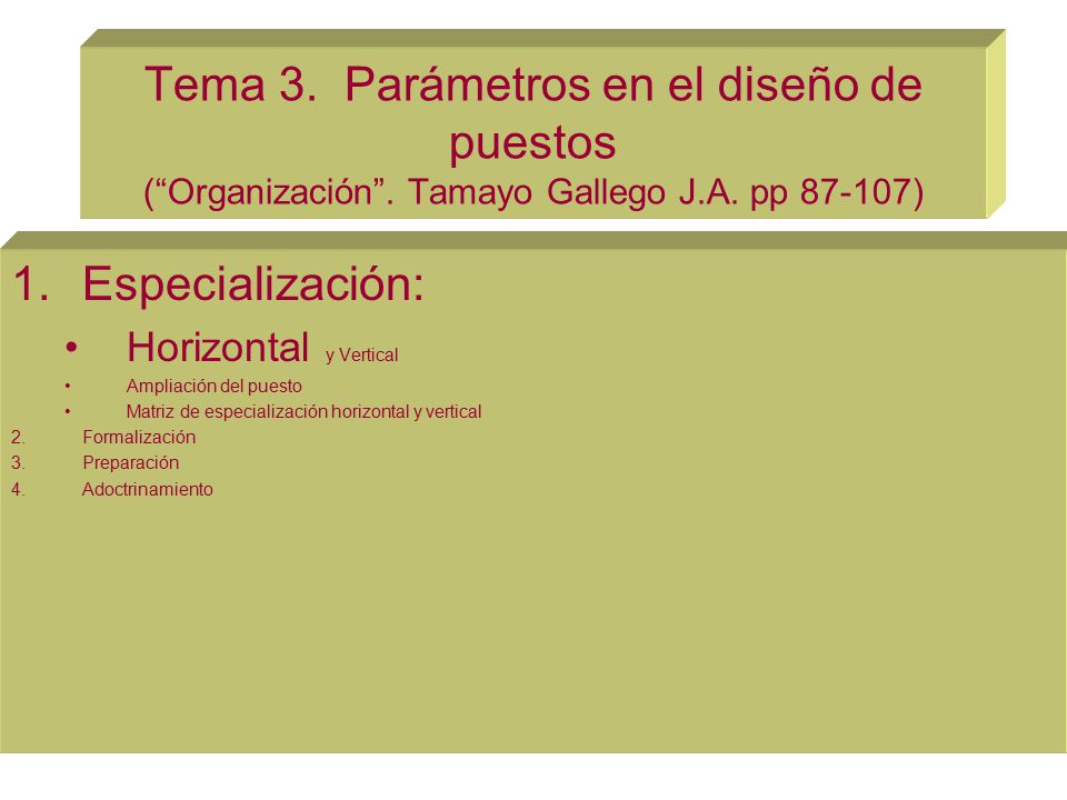 Tema 3. Parámetros en el diseño de puestos ( Organización