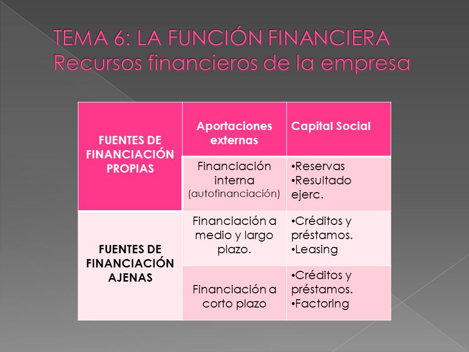 TEMA 6: LA FUNCIÓN FINANCIERA Recursos financieros de la empresa