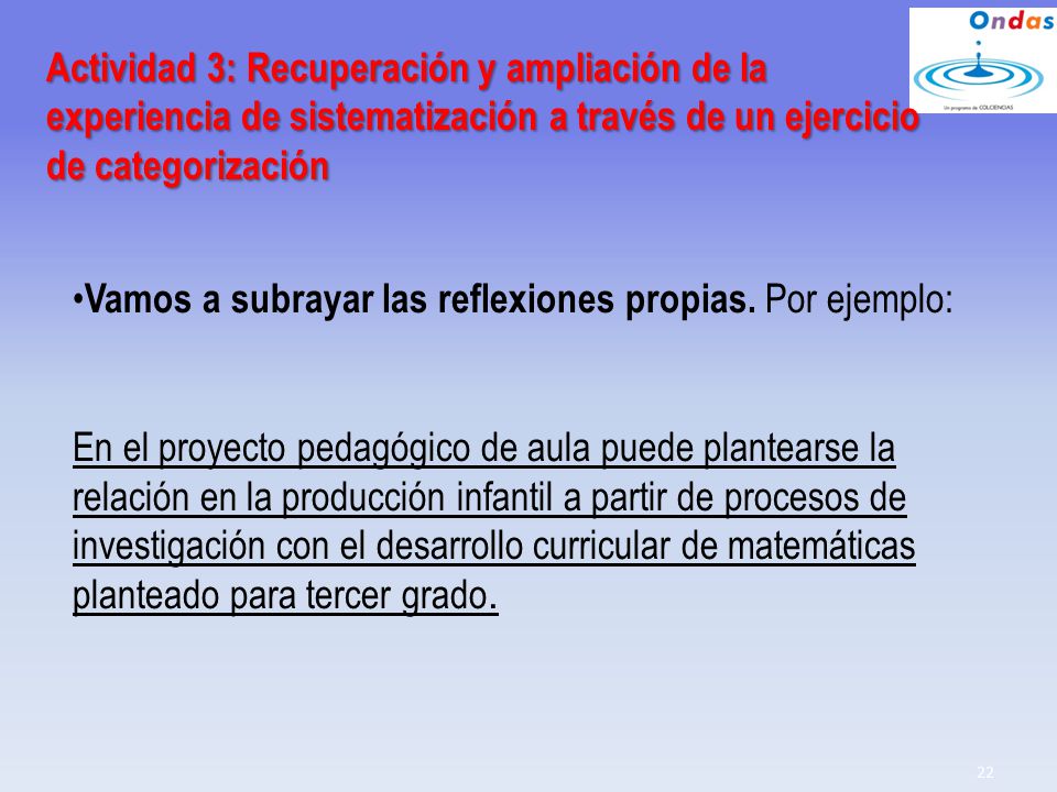 Actividad 3: Recuperación y ampliación de la experiencia de sistematización a través de un ejercicio de categorización