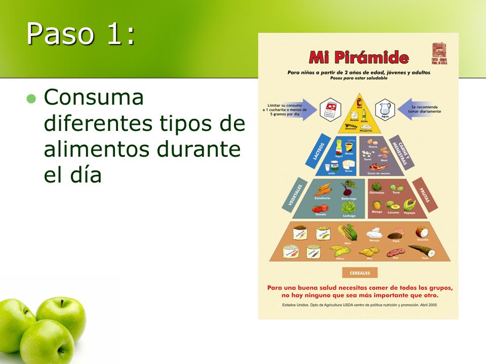 Paso 1: Consuma diferentes tipos de alimentos durante el día