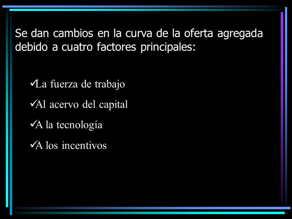 Se dan cambios en la curva de la oferta agregada debido a cuatro factores principales: