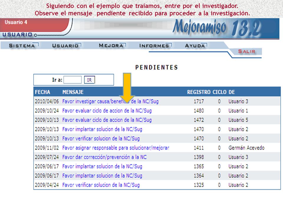 Siguiendo con el ejemplo que traíamos, entre por el investigador.