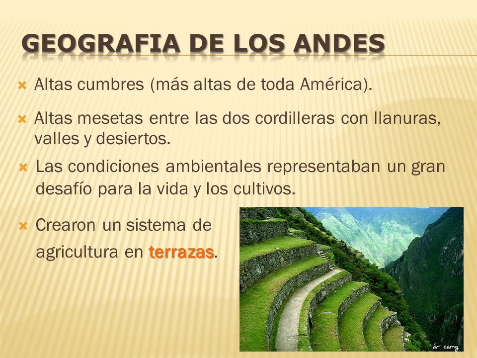 GEOGRAFIA DE LOS ANDES Altas cumbres (más altas de toda América).