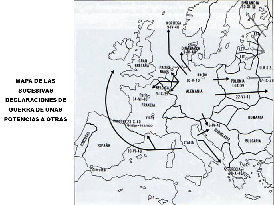 MAPA DE LAS SUCESIVAS DECLARACIONES DE GUERRA DE UNAS POTENCIAS A OTRAS