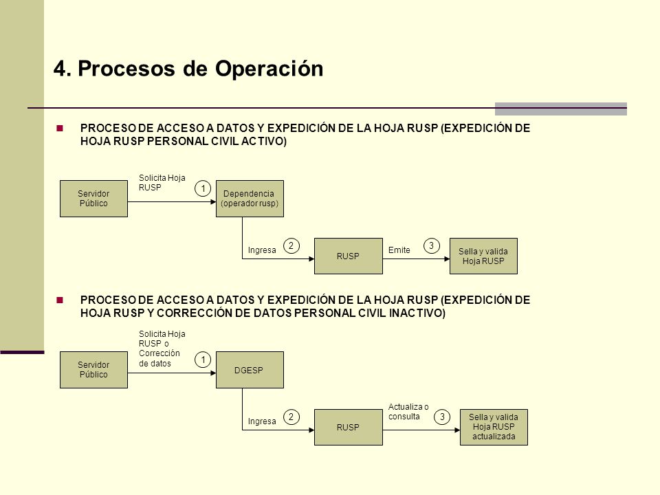 4. Procesos de Operación PROCESO DE ACCESO A DATOS Y EXPEDICIÓN DE LA HOJA RUSP (EXPEDICIÓN DE HOJA RUSP PERSONAL CIVIL ACTIVO)