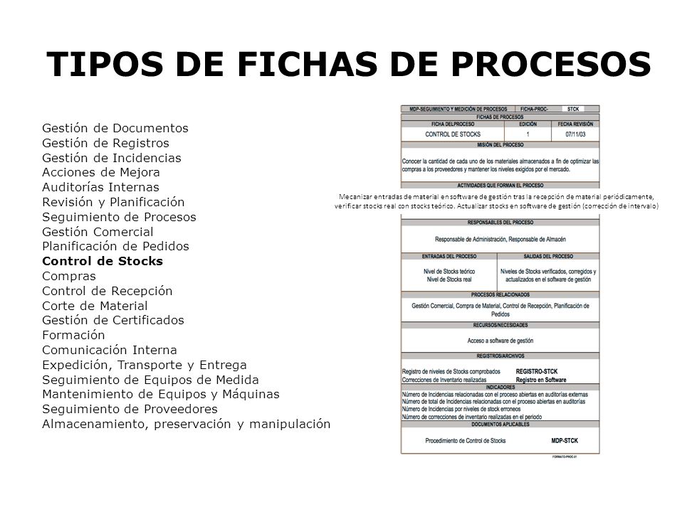 TIPOS DE FICHAS DE PROCESOS