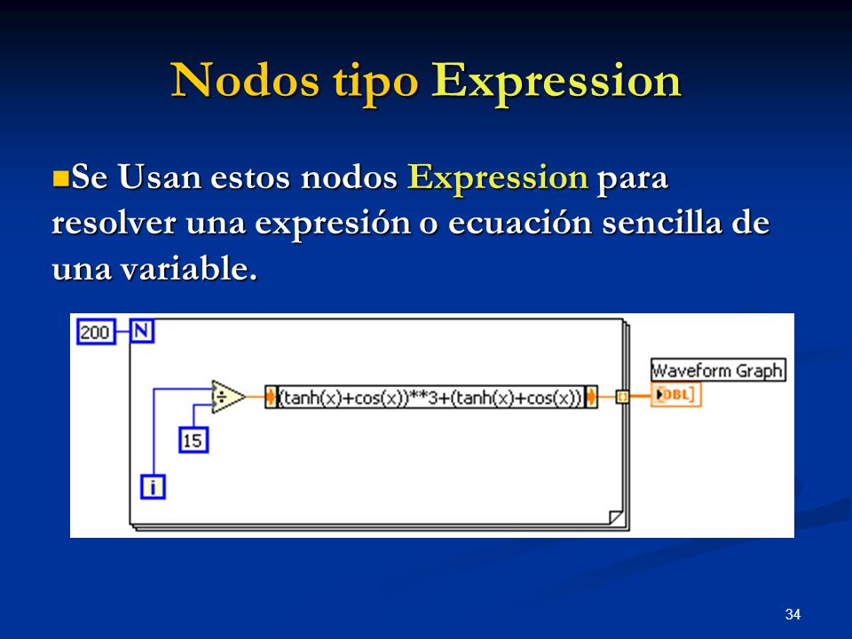 Nodos tipo Expression Se Usan estos nodos Expression para resolver una expresión o ecuación sencilla de una variable.