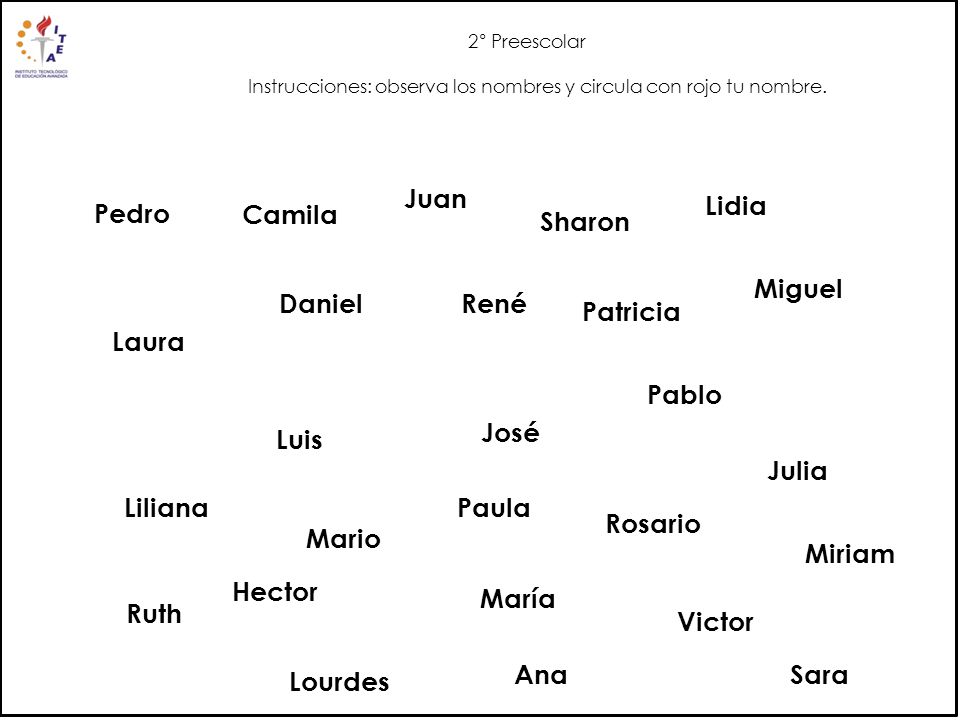 Juan Lidia Pedro Camila Sharon Miguel Daniel René Patricia Laura Pablo