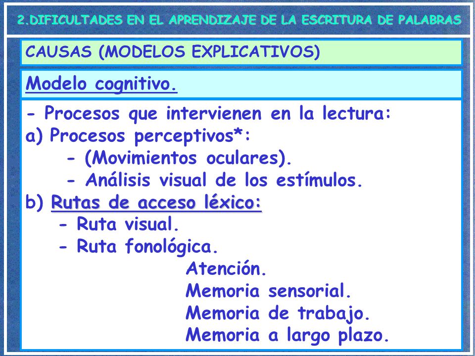 - Procesos que intervienen en la lectura: a) Procesos perceptivos*: