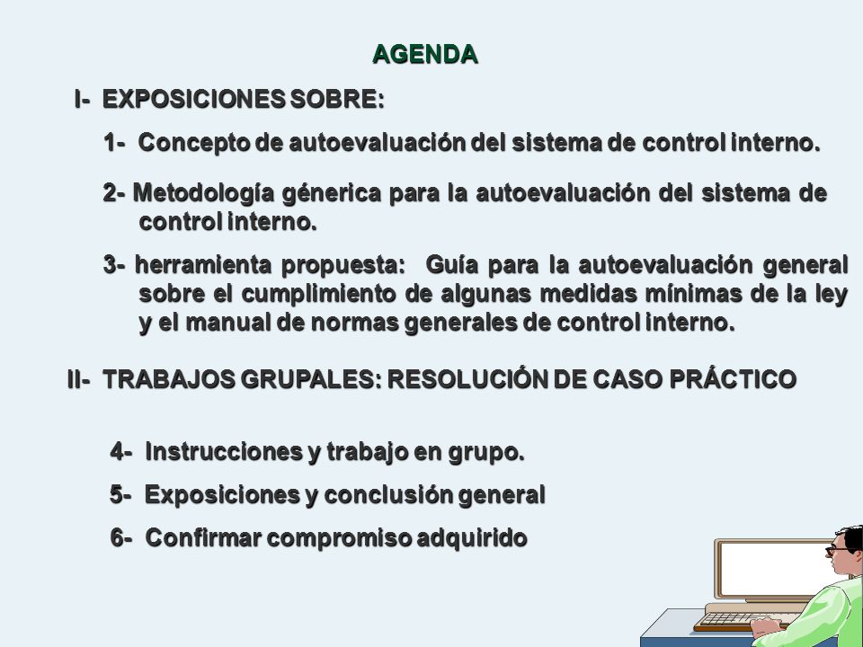 AGENDA I- EXPOSICIONES SOBRE: 1- Concepto de autoevaluación del sistema de control interno.