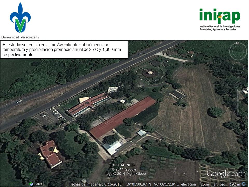 El estudio se realizó en clima Aw caliente subhúmedo con temperatura y precipitación promedio anual de 25°C y 1,380 mm respectivamente.
