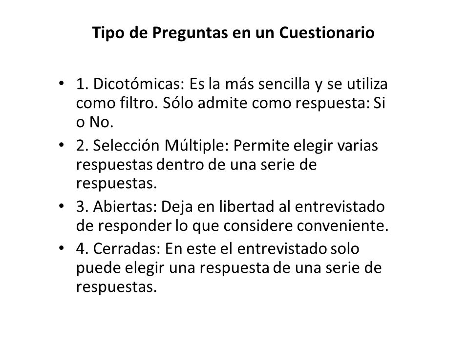 Tipo de Preguntas en un Cuestionario