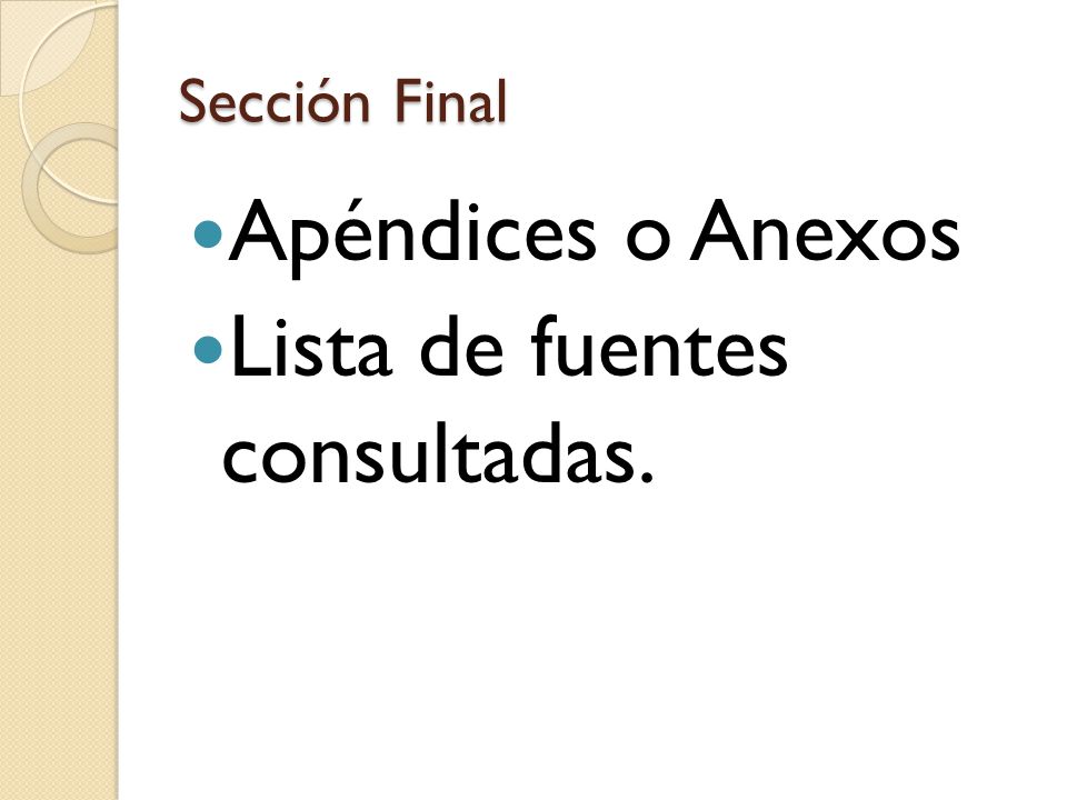 Lista de fuentes consultadas.