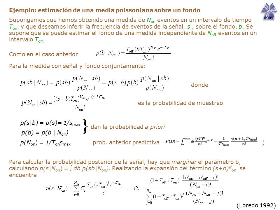 } Ejemplo: estimación de una media poissoniana sobre un fondo