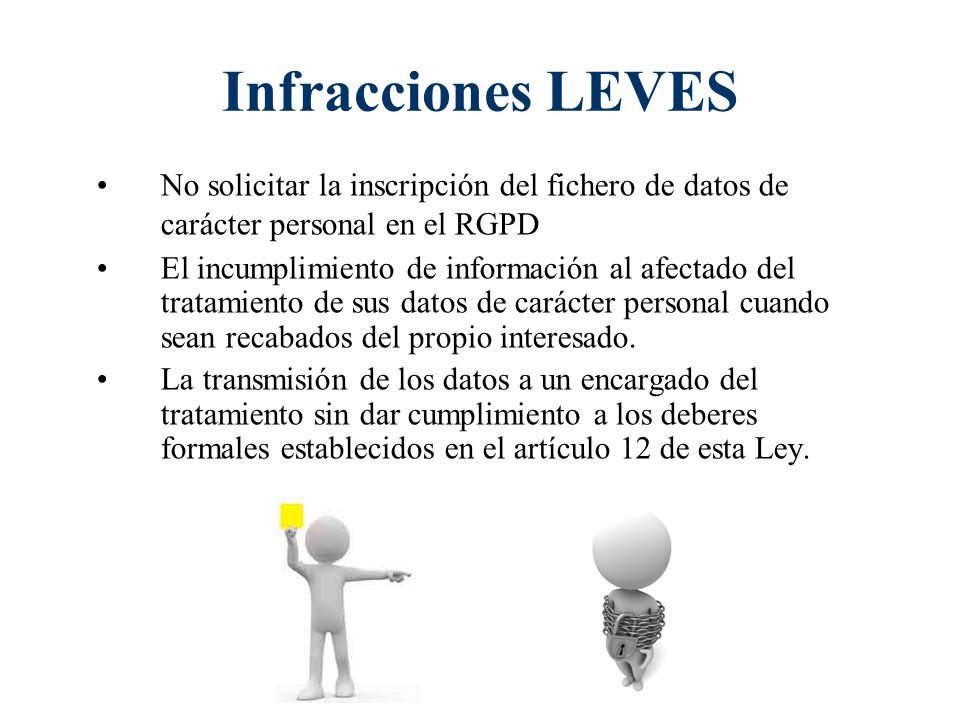 Infracciones LEVES No solicitar la inscripción del fichero de datos de carácter personal en el RGPD.