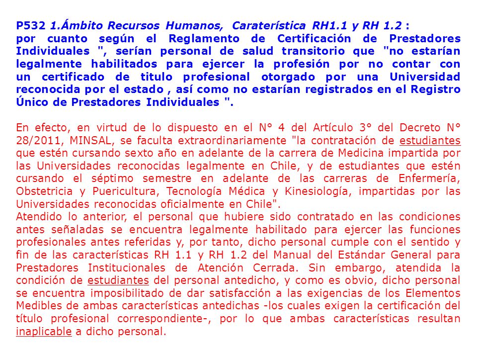 P532 1.Ámbito Recursos Humanos, Caraterística RH1.1 y RH 1.2 :